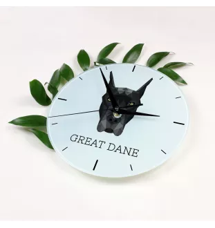 Dogue allemand, Grand danois - horloge murale géométrique avec photo et logo de la marque Art-Dog