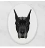 Deutsche Dogge, Ulmer Dogge, Große Dogge - Fliese mit geometrischem Bild und Schriftzug der Marke Art-Dog