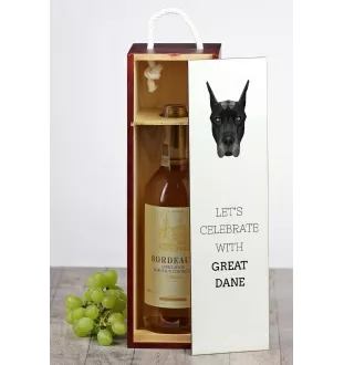 Deutsche Dogge, Ulmer Dogge, Große Dogge - geometrische Box mit einem Bild und Schriftzug für Wein der Marke Art-Dog