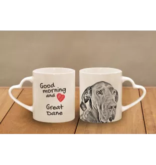 Great Dane I - cup with a dog, adorable cup with a heart-shaped handle, universal gift from the Art-Dog brand