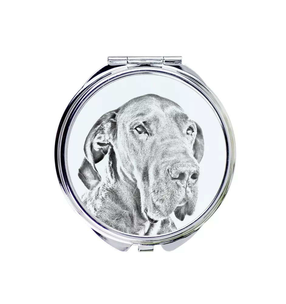 Great Dane I - Pocket mirror with a dog, personalized mirror for a purse, compact mirror with Art-Dog brand print.