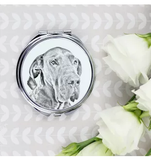 Great Dane I - Pocket mirror with a dog, personalized mirror for a purse, compact mirror with Art-Dog brand print.