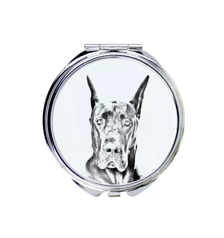 Deutsche Dogge, Ulmer Dogge, Große Dogge - Taschenspiegel mit Hund, personalisierter Taschenspiegel, kompakter Spiegel mit Art-Dog-Logo