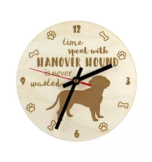 Chien de recherche au sang de Hanovre - horloge avec chien, horloge en bois, horloge murale pour les amoureux des chiens, horloge de bureau et étagère, Art-Dog