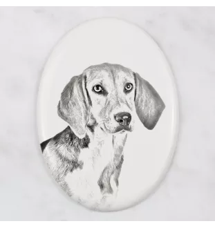 Harrier - Gedenktafel mit einem Foto eines Hundes, Grabplatte mit Druck, personalisierte ovale Platte der Marke Art-Dog
