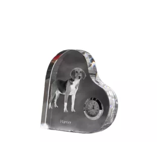 Harrier - Kristalluhr mit einem Hundebild, Herzregal-Uhr, personalisierte Standuhr der Marke Art-Dog