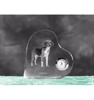 Harrier - crystal clock with a dog picture, heart-shaped shelf clock, personalized standing clock by Art-Dog brand