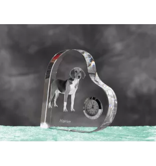Harrier - crystal clock with a dog picture, heart-shaped shelf clock, personalized standing clock by Art-Dog brand