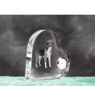 Harrier - crystal clock with a dog picture, heart-shaped shelf clock, personalized standing clock by Art-Dog brand