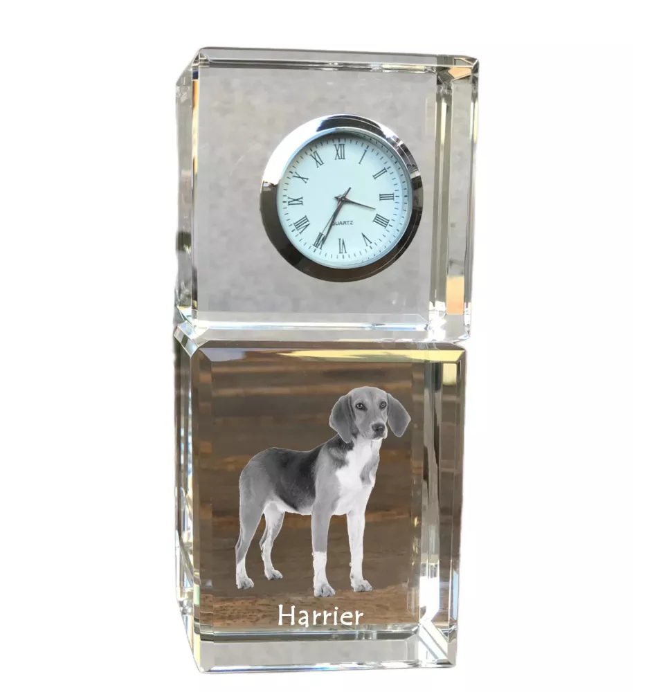Harrier - montre en cristal avec photo, photo de chien dans un cristal, horloge de bureau personnalisée de la marque Art-Dog
