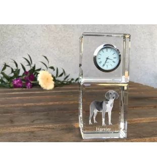 Harrier - crystal clock with a photo, a photo of a dog in crystal, personalized desk clock by Art-Dog brand