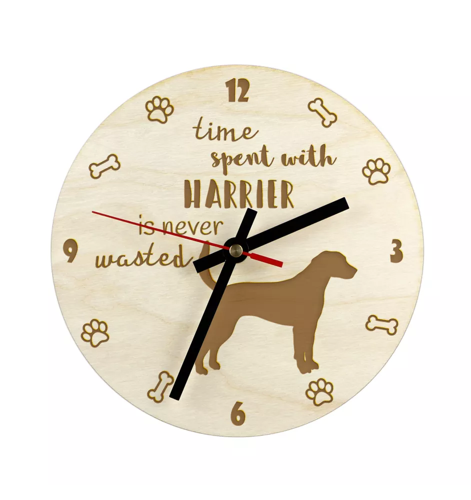 Harrier - horloge avec chien, horloge en bois, horloge murale pour les amoureux des chiens, horloge de bureau et étagère, Art-Dog