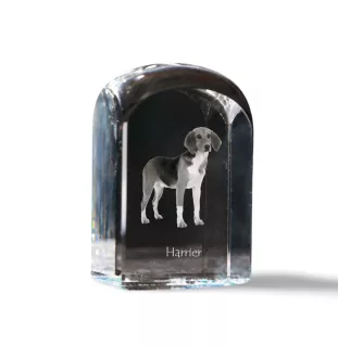 Harrier - un cube de cristal avec une photo, une photo de chien dans le cristal, un presse-papiers cubique de la marque Art-Dog