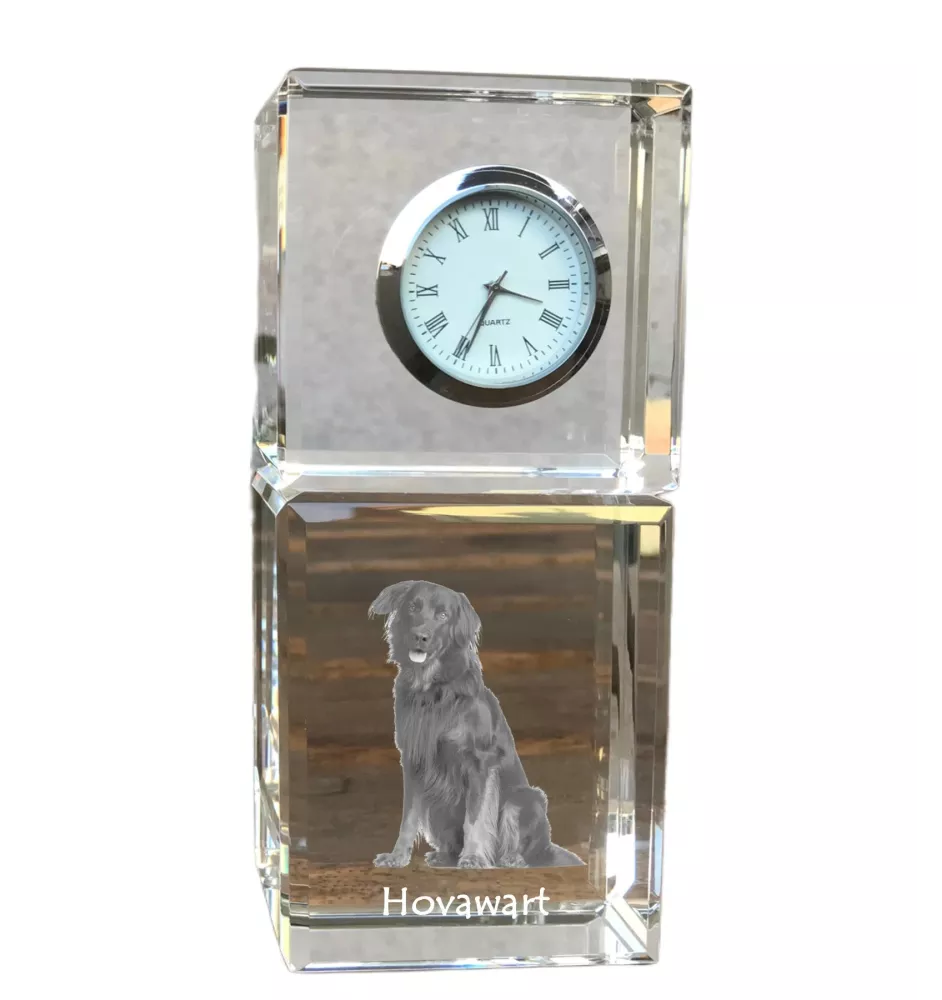 Hovawart, Hovie - crystal clock with a photo, a photo of a dog in crystal, personalized desk clock by Art-Dog brand