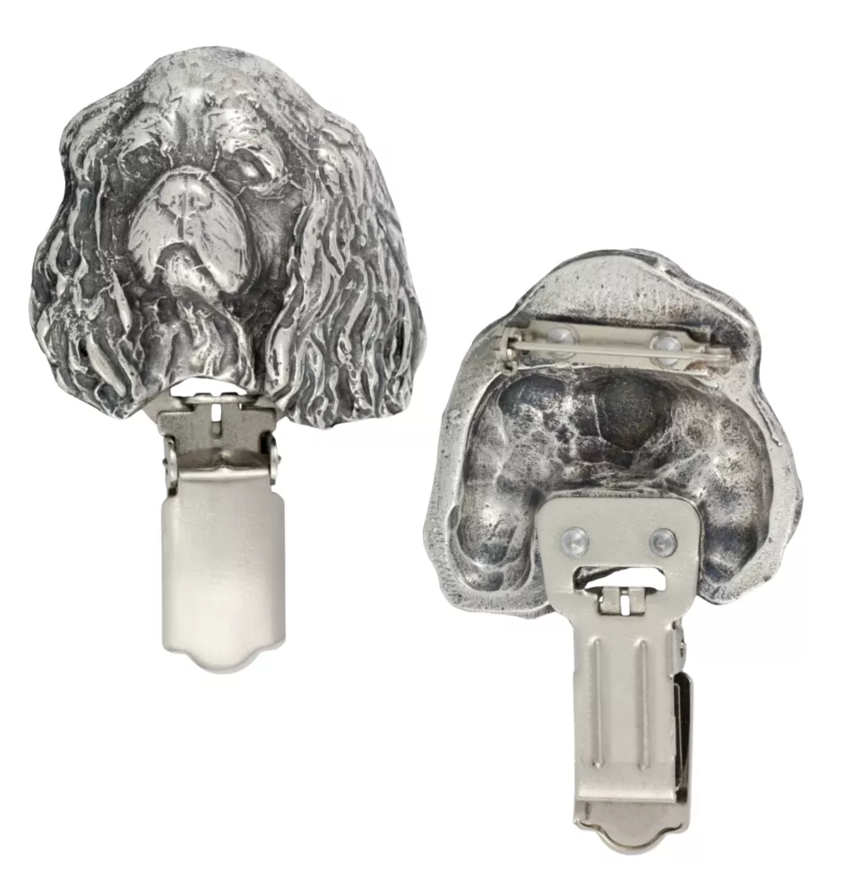 Hovawart, Hovie - brooch with a clip, holder for a start number, silver-plated dog show pin from the Art-Dog brand