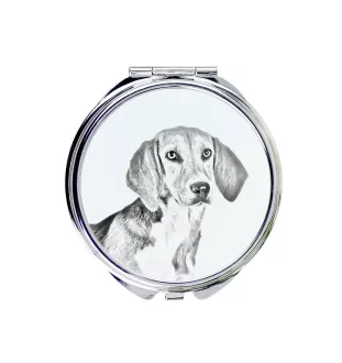 Harrier - Taschenspiegel mit Hund, personalisierter Taschenspiegel, kompakter Spiegel mit Art-Dog-Logo