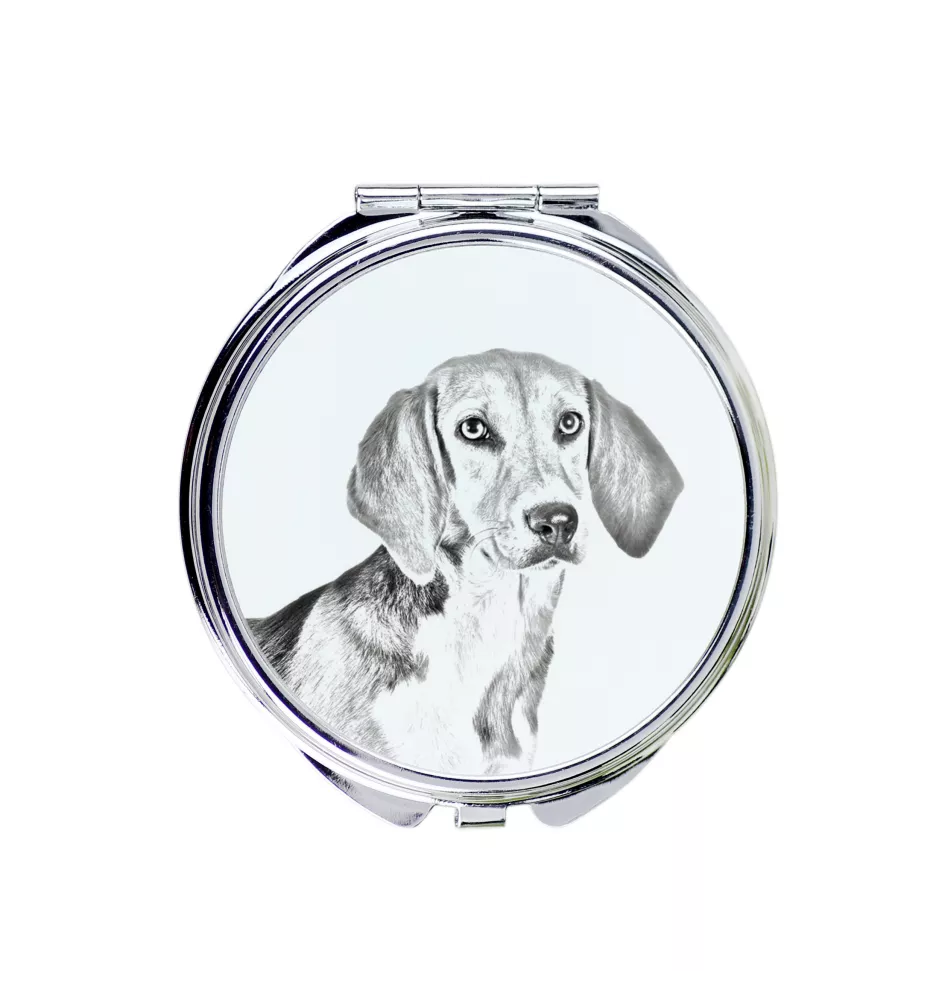 Harrier - Taschenspiegel mit Hund, personalisierter Taschenspiegel, kompakter Spiegel mit Art-Dog-Logo