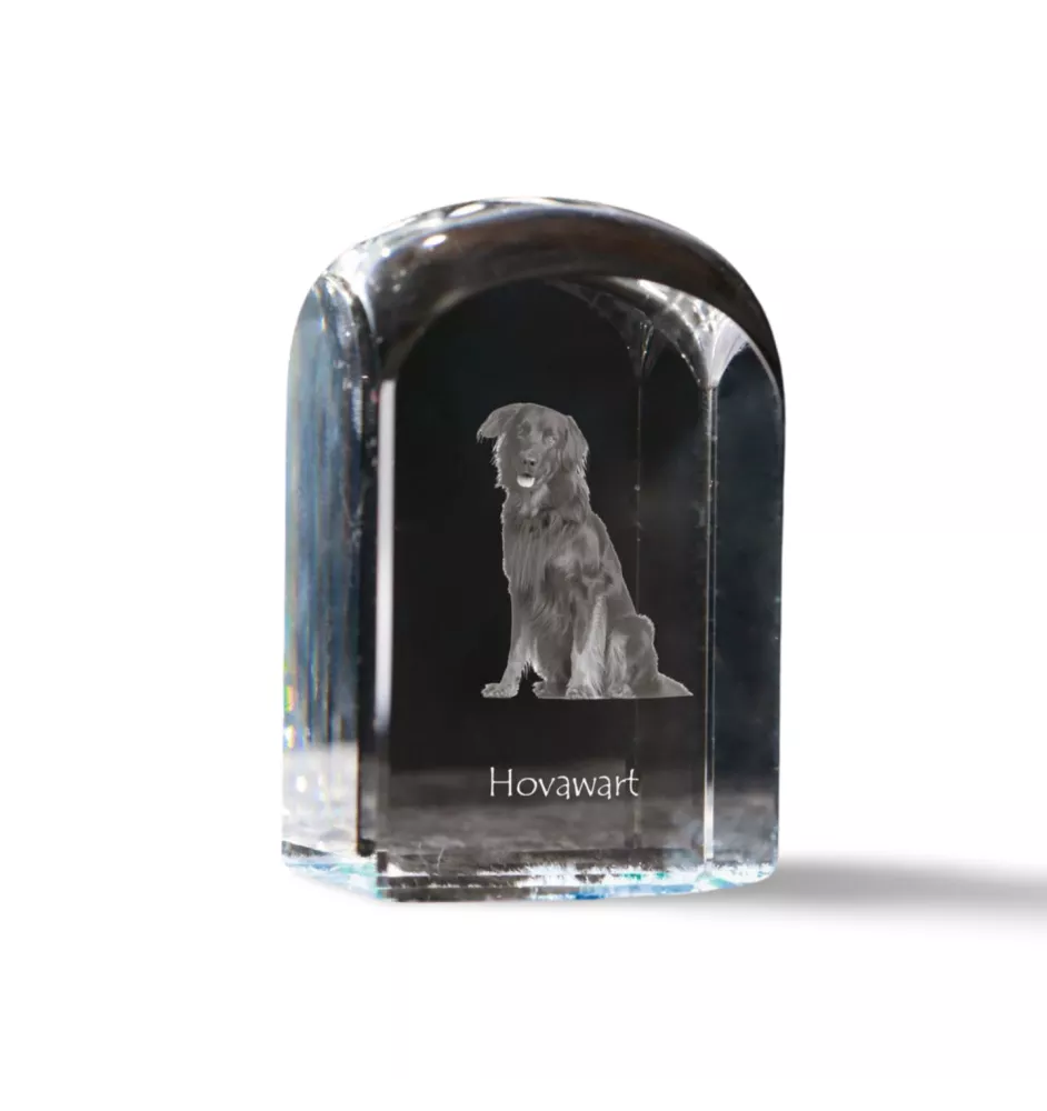 Hovawart, Hovie - crystal cube with a photo, photo of a dog in crystal, cubic paperweight from Art-Dog brand