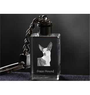 Ibizan Hound, Ibizan Podenco, Ibizan Warren Hound - Crystal key ring with dog photo, illuminated key ring, unique gift by Art-Dog brand