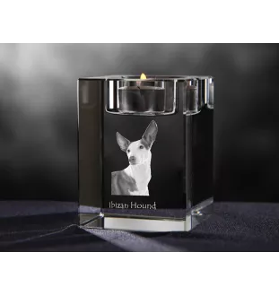 Podenco Ibicenco, Ibiza-Podenco,Ca Eivissec - Kerzenhalter mit Hundefoto, Teelichthalter aus Kristall, personalisiertes Geschenk der Marke Art-Dog