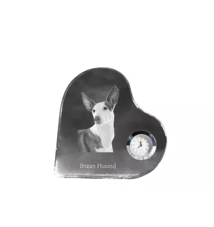 Ibizan Hound, Ibizan Podenco, Ibizan Warren Hound - crystal clock with a dog picture, heart-shaped shelf clock, personalized standing clock by Art-Dog brand