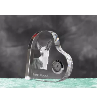 Podenco d'Ibiza, chien de garenne des Baléares - horloge en cristal avec une photo de chien, horloge de table en forme de cœur, horloge debout personnalisée de la marque Art-Dog