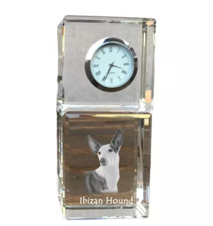Podenco d'Ibiza, chien de garenne des Baléares - montre en cristal avec photo, photo de chien dans un cristal, horloge de bureau personnalisée de la marque Art-Dog