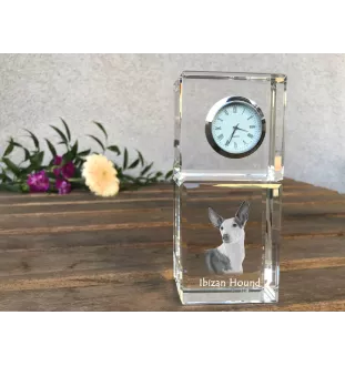 Ibizan Hound, Ibizan Podenco, Ibizan Warren Hound - crystal clock with a photo, a photo of a dog in crystal, personalized desk clock by Art-Dog brand