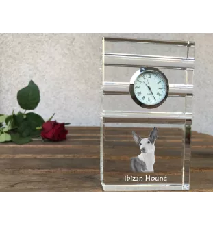 Ibizan Hound, Ibizan Podenco, Ibizan Warren Hound - glass clock with a photo, photo of a dog in crystal, personalized standing office clock by Art-Dog brand