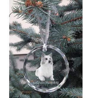 Chien de berger islandais, Berger d'Islande - boule de Noël en cristal avec une photo, photo de chien dans le cristal, décoration personnalisée pour sapin de Noël de la marque Art-Dog