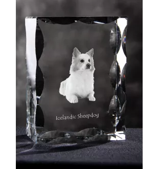 Islandhund, Isländischer Spitz, Isländischer Schäferhund - Kristall mit einem Hundebild, Glasstatuette mit einem Bild, einzigartiger Bilderrahmen der Marke Art-Dog