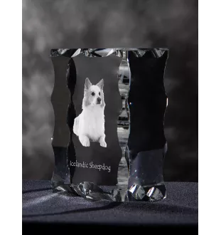 Islandhund, Isländischer Spitz, Isländischer Schäferhund - Kristall mit einem Hundebild, Glasstatuette mit einem Bild, einzigartiger Bilderrahmen der Marke Art-Dog