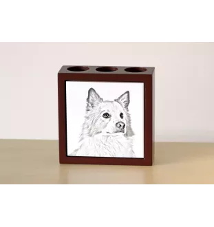 Islandhund, Isländischer Spitz, Isländischer Schäferhund - Stifthalter mit Hund, Schreibtischorganizer mit Aufdruck, personalisierte Schreibtischdekoration der Marke Art-Dog