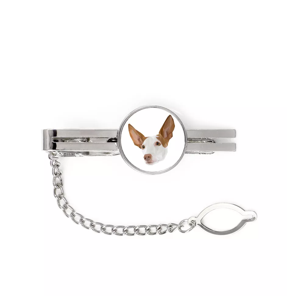 Ibizan Hound, Ibizan Podenco, Ibizan Warren Hound - geometric tie clip with a picture and inscription from Art-Dog
