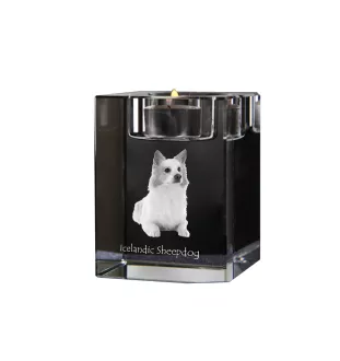 Icelandic Sheepdog, Icelandic Spitz, Iceland Dog - Candle holder with dog photo, crystal tealight holder, personalised gift by Art-Dog brand