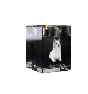 Islandhund, Isländischer Spitz, Isländischer Schäferhund - Kerzenhalter mit Hundefoto, Teelichthalter aus Kristall, personalisiertes Geschenk der Marke Art-Dog