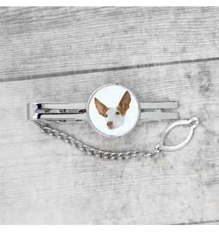 Ibizan Hound, Ibizan Podenco, Ibizan Warren Hound - geometric tie clip with a picture and inscription from Art-Dog