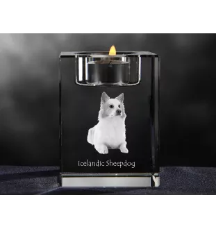 Icelandic Sheepdog, Icelandic Spitz, Iceland Dog - Candle holder with dog photo, crystal tealight holder, personalised gift by Art-Dog brand