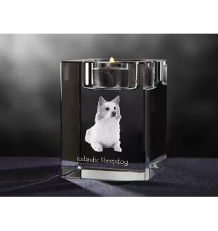 Islandhund, Isländischer Spitz, Isländischer Schäferhund - Kerzenhalter mit Hundefoto, Teelichthalter aus Kristall, personalisiertes Geschenk der Marke Art-Dog