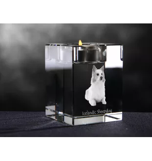 Islandhund, Isländischer Spitz, Isländischer Schäferhund - Kerzenhalter mit Hundefoto, Teelichthalter aus Kristall, personalisiertes Geschenk der Marke Art-Dog