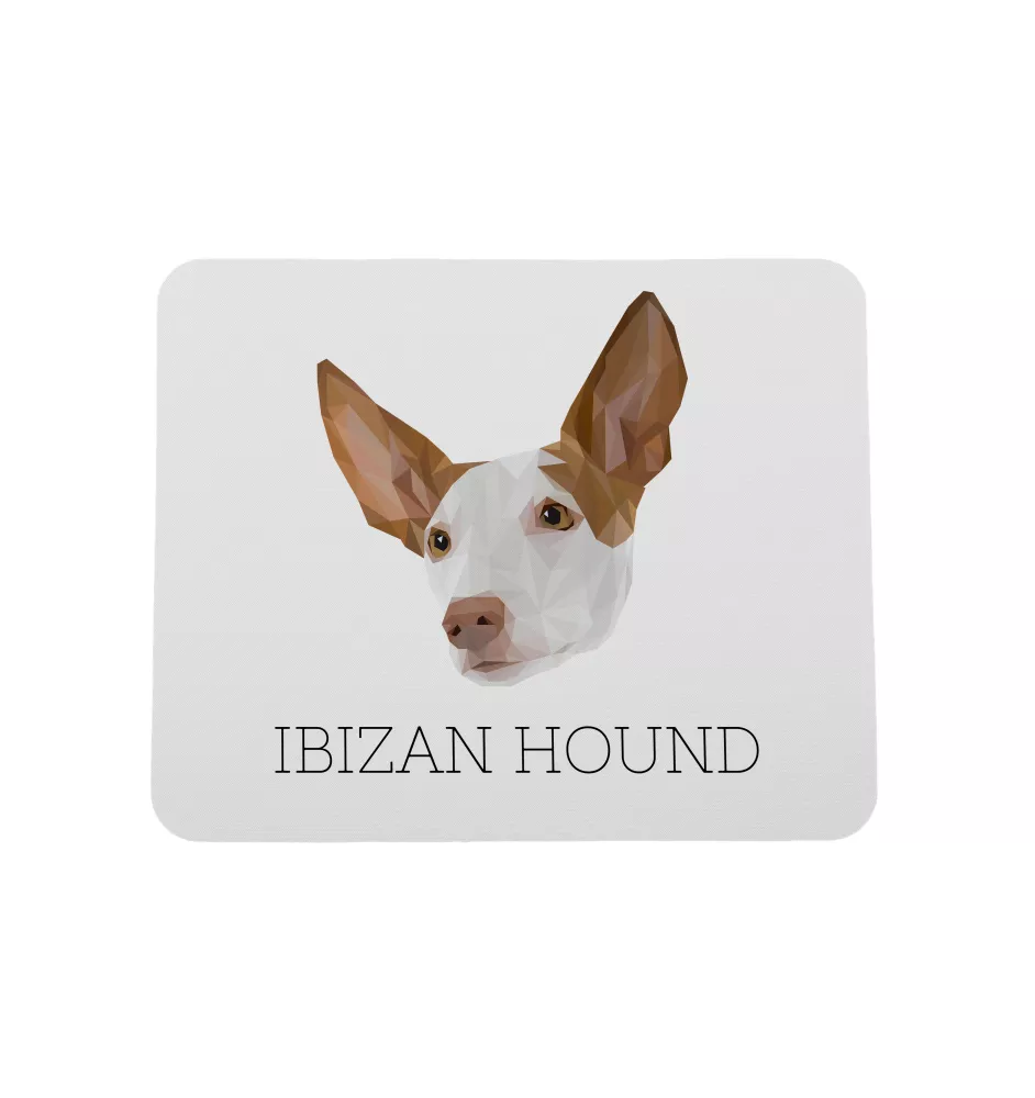 Podenco d'Ibiza, chien de garenne des Baléares - tapis de souris géométrique avec photo et inscription Art-Dog