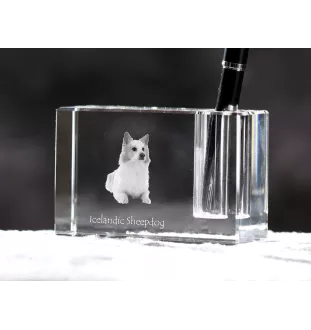Icelandic Sheepdog, Icelandic Spitz, Iceland Dog - Pen stand, crystal organiser with dog photo, unique desk decoration by Art-Dog brand