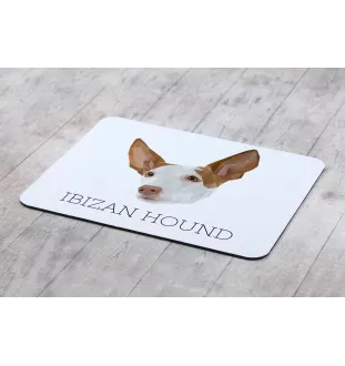 Podenco d'Ibiza, chien de garenne des Baléares - tapis de souris géométrique avec photo et inscription Art-Dog