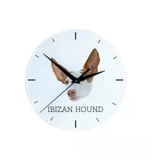 Podenco d'Ibiza, chien de garenne des Baléares - horloge murale géométrique avec photo et logo de la marque Art-Dog
