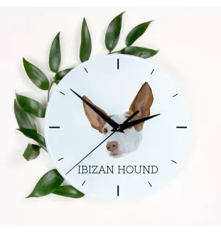 Podenco d'Ibiza, chien de garenne des Baléares - horloge murale géométrique avec photo et logo de la marque Art-Dog