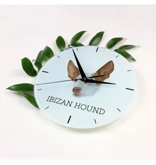 Podenco d'Ibiza, chien de garenne des Baléares - horloge murale géométrique avec photo et logo de la marque Art-Dog