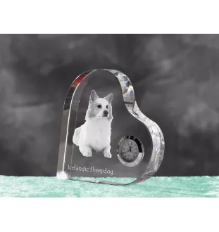 Chien de berger islandais, Berger d'Islande - horloge en cristal avec une photo de chien, horloge de table en forme de cœur, horloge debout personnalisée de la marque Art-Dog