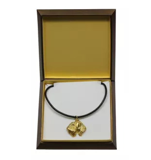 Soft-coated Wheatan Terrier  - Hundehalsband in Geschenkbox, vergoldeter Anhänger für Hundefans, auffälliger Schmuck von Art-Dog