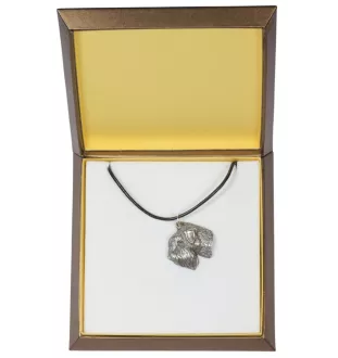 Soft-coated Wheatan Terrier  - Hundehalsband in Geschenkbox, versilbertes Medaillon für Hundefans, markanter Anhänger der Marke Art-Dog