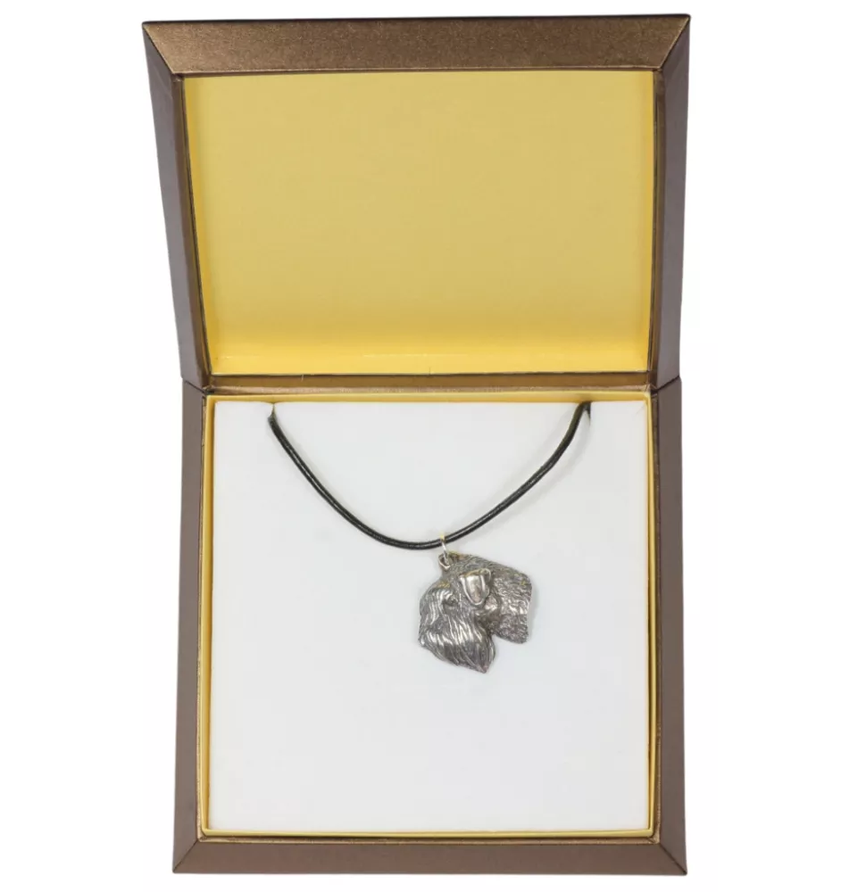 Soft-coated Wheatan Terrier  - Hundehalsband in Geschenkbox, versilbertes Medaillon für Hundefans, markanter Anhänger der Marke Art-Dog